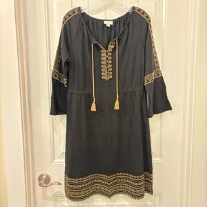J. Jill Women’s Black Pullover Knee-Length Embroidered Cotton Dress Size S